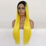 13x3.5 Inch Lace Front Wigs Heat Resistant Fiber Long Straight– Soft & Smooth, Elastic Straps, Comfortable & Adjustable… (1b/yellow)