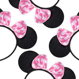 Picoway Mouse Ears Solid Black & Pink Bow Headband Set of 20