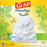 Glad ForceFlex Tall Kitchen Drawstring Trash Bags, 13 Gal, 100 Ct (Package May Vary)