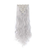 24 Inches 145G Clip In On Hair Extensions Long Straight Curly Synthetic Hair 8 PCS 18 Clips Thick Full Head Hair Pieces Colorful Highlight Ombre For Women (24''-Curly,silver grey)