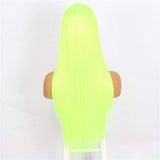 Sapphirewigs Straight Wigs Middle Part Silk Straight Hair Glueless Wigs for Black Women Synthetic Long Heat Resistant Fiber Neon Green Hair Wig Daily and Cosplay Wear