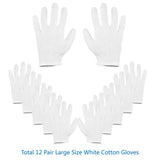 Selizo 12 Pairs White Cotton Gloves for Cosmetic Moisturizing Dry Hands Coin Jewelry Inspection Hand Spa – Large Size