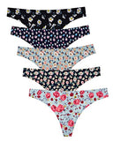 VOENXE Seamless Thongs for Women No Show Thong Underwear Women 5-10 Pack
