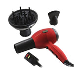 Ovente Lightweight Hair Dryer 1875 Watt 2 Speed and 3 Heat Setting Ionic Tourmaline Technology Extra Long Cord 1 Wide Concentrator Nozzle 1 Diffuser Professional Travel Woman Men Black Red X3400BR