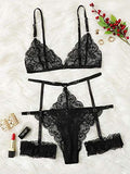 WDIRARA Women's Sexy Floral Lace Scalloped Trim Panty Lingerie Set