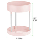 mDesign Spinning Metal and Plastic Makeup Organizer Rotating Lazy Susan 2-Level Turntable Storage Bin - Carousel Organizer for Bathroom Vanity Countertops, Cabinets - Light Pink/Silver