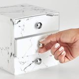mDesign Plastic Makeup Organizer Storage Station Cube, 3 Drawers for Bathroom Vanity, Cabinet, Countertops - Holds Lip Gloss, Eyeshadow Palettes, Brushes, Blush, Mascara, 2 Pack - Marble
