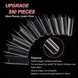 FITDON 550pcs C Curved Long French False Nail Tips, Clear Half Cover Acrylic Fake Nails