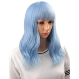 BERON 16" Womens Short Curly Wavy Wig with Bangs Synthetic Hair Party Wigs Wig Cap Included (Lake Blue)