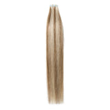 40 Pieces 100g Rooted Tape In Hair Extensions Human Hair Invisible Seamless Skin Weft Double Side Tape Remy Human Hair Extensions Natural Straight For Women (18'',#12P613 Golden Brown&Bleach Blonde)