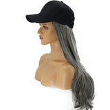 BERON Womens Baseball Cap with Long Curly Wavy Hair Synthetic Party Halloween Hat Wigs (Milk Grey 2)