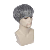 BERON Men’s Short Straight Gray Wig Silver Grey Cosplay Costume Ash Gray Wig Full Synthetic Rose Net Wig with Wig Cap Included