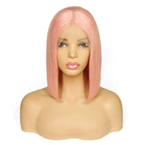 Short Straight Human Hair Bob Wigs T Part Short Straight Blunt Cut Peach Pink 180% Density 13x4x1 Lace Frontal Glueless Straight Wig for Black Women Pre Plucked 10 Inch