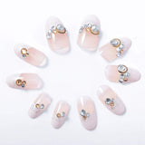 Drecode French False Nails Bling Rhinestone Full cover Fake Nails Tip Wedding Birthday Party Clip on Nails for Women and Girls（24Pcs)）