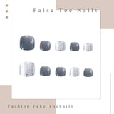 LittleB Shimmering Fake Toenails Grey Glossy False Toe Nails Wedding Press On Nails Art for Women and Girls(24pc)