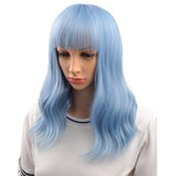 BERON 16" Womens Short Curly Wavy Wig with Bangs Synthetic Hair Party Wigs Wig Cap Included (Lake Blue)