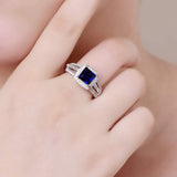 Empsoul 925 Sterling Silver Women's Created Princess & Baguette Cut Filled 7x7mm Royalblue & White Quartz Mystic Eternity Promise Wedding Ring Size 6