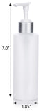 Clear Natural Refillable Plastic Squeeze Bottle with Silver Pump Dispenser - 6 oz (6 Pack) + Labels