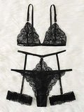 WDIRARA Women's Sexy Floral Lace Scalloped Trim Panty Lingerie Set