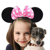 Picoway Mouse Ears Solid Black & Pink Bow Headband Set of 20