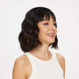 JessLab Bob Wig with Bangs, 12 Inches Natural Look Synthetic Curly Wavy Bob Wigs for Women Short Wig with Air Bangs Hair Extension Bob Style Heat Resistant Hairpiece Cosplay Wig