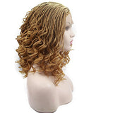 16" Gold Braiding with Curly tips Synthetic Synthetic Lace Front Wigs free Parting 260% Density Braids Braided Heat Resistant Fiber Hair for Woman