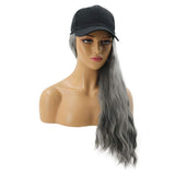 BERON Womens Baseball Cap with Long Curly Hair Synthetic Party Halloween Hat Wigs (Milk Grey 2)