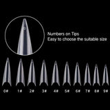 krofaue 500PCS Stiletto False Nail Tips Acrylic Gel Salon Tip Fake Nail 10 Size with box for Nail Art Salons and at Home (Clear)