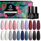 Beetles 20 Pcs Gel Nail Polish Kit, Modern Muse Collection Soak off Nail Gel Polish Nude Gray Nail Polish Pink Blue Glitter Gel