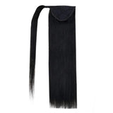 RUNATURE Ponytail Hair Extensions Real Hair 16 Inch Ponytail Extensions Black Human Hair Extensions 80g Wrap Around Ponytail Hair Natural Hair Extensions Silky Straight Hair