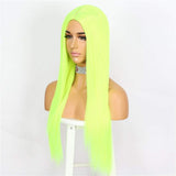 Sapphirewigs Straight Wigs Middle Part Silk Straight Hair Glueless Wigs for Black Women Synthetic Long Heat Resistant Fiber Neon Green Hair Wig Daily and Cosplay Wear