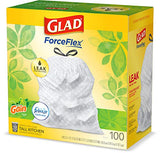 Glad ForceFlex Tall Kitchen Drawstring Trash Bags, 13 Gal, 100 Ct (Package May Vary)