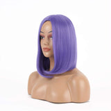 Purple Wig Straight Bob Hair 14 Inch Synthetic Lavender Colorful Cosplay Wigs for Women's and Girl