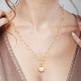 18k Gold Chunky Chain Necklace for Women Harmony Ball Pendant Toggle Clasp