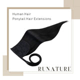 RUNATURE Ponytail Hair Extensions Real Hair 16 Inch Ponytail Extensions Black Human Hair Extensions 80g Wrap Around Ponytail Hair Natural Hair Extensions Silky Straight Hair