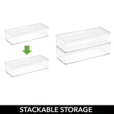 mDesign Makeup Stackable Storage Organizer Box with Attached Lid for Bathroom Vanity, Countertops, Drawers - Holds Blenders, Eyeshadow Palettes, Lipstick, Gloss, Makeup Brushes - 3" high - Clear