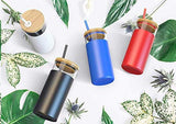 Tronco 24oz Glass Tumbler Glass Water Bottle Straw Silicone Protective Sleeve Bamboo