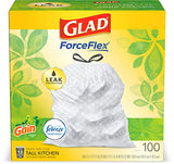 Glad ForceFlex Tall Kitchen Drawstring Trash Bags, 13 Gal, 100 Ct (Package May Vary)