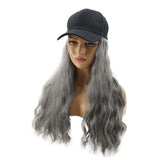 BERON Womens Baseball Cap with Long Curly Hair Synthetic Party Halloween Hat Wigs (Milk Grey 2)