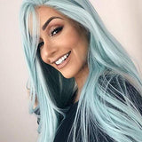 Karissa Hair Best Blue Synthetic Lace Front Wigs for Women Free Party Long Wavy Hair Wig with Baby Ice Blue Synthetic Hair Full Density Lace Wig for Cosplay Part Wig 24inch