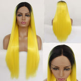 13x3.5 Inch Lace Front Wigs Heat Resistant Fiber Long Straight– Soft & Smooth, Elastic Straps, Comfortable & Adjustable… (1b/yellow)