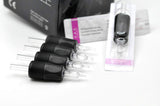 Tattoo Disposable Grips Hex Tube 1-inch Soft Silicone Black Tubes with Clear Long Tips 20pcs (9ClosedMag)