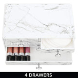 mDesign Decorative Plastic Makeup Organizer Storage Station with 4 Drawers for Bathroom Vanity, Countertop, Cabinet - Holds Lip Gloss, Eyeshadow Palettes, Brushes, Blush, Mascara - 2 Pack - Marble