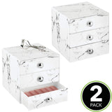 mDesign Plastic Makeup Organizer Storage Station Cube, 3 Drawers for Bathroom Vanity, Cabinet, Countertops - Holds Lip Gloss, Eyeshadow Palettes, Brushes, Blush, Mascara, 2 Pack - Marble