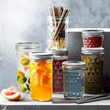 FRUITEAM 16 oz 8 Pack Mason Jars with Lids and Bands, Quilted Crystal Jars