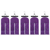 5pcs Wig Storage Bags with 5pcs Wooden Hangers Hair Extensions Carrier Holder Dustproof Case Pouch Beauty Hair Salon Organizer for Daily Use & Travel (Purple Wig Bags+Black Hangers)