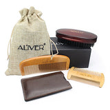 ALIVER Beard Grooming Kit for Men, Beard Bristle Brush and Two Beard Comb Set, Come With Convenient Small Travel Bag.