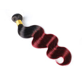Bk Beckoning 1b 99j Ombre Body Wave Human Hair Bundles Dark Roots To Burgundy 100g/Bundle Unprocessed Brazilian Virgin Hair 3 Pcs Wavy Weave For Women (10 12 14 Inches, 300g)