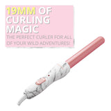 FoxyBae Mini Marble Curler - Professional Ceramic & Tourmaline Infused Hair Styler - Easy to Use Wand for Long Lasting Curls & Waves