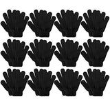Kids Winter Knit Gloves, 12 Pairs Full Finger Stretchy Magic Gloves for Boys and Girls